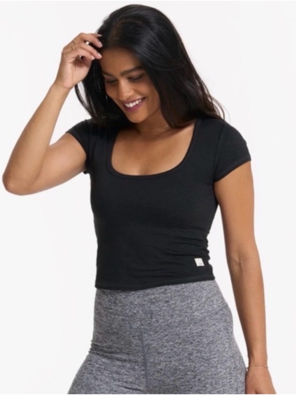 Vuori Black Scoop Neck Crop Tee